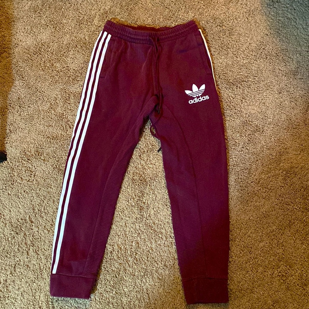 Adidas Ribbed Cotton Sweat Pant Joggers in Maroon